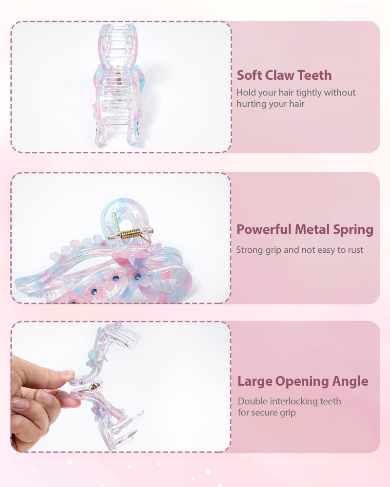 AWAYTR 4.3" Acrylic Bow Hair Clips for Women Cute Bow Claw Clip 3PCS Large Hair Claw Clips for Thick or Long Hair Bows (Pink + Blue) - Image 3